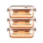 Urbane Home Pack of 3 Borosilicate Glass Kitchen Containers Set with Airvent Pp Lid | Airtight Rectangular Fridge Storage Boxes for Grains, Pulses, Spices, Snacks | 600 ml Each | Transparent